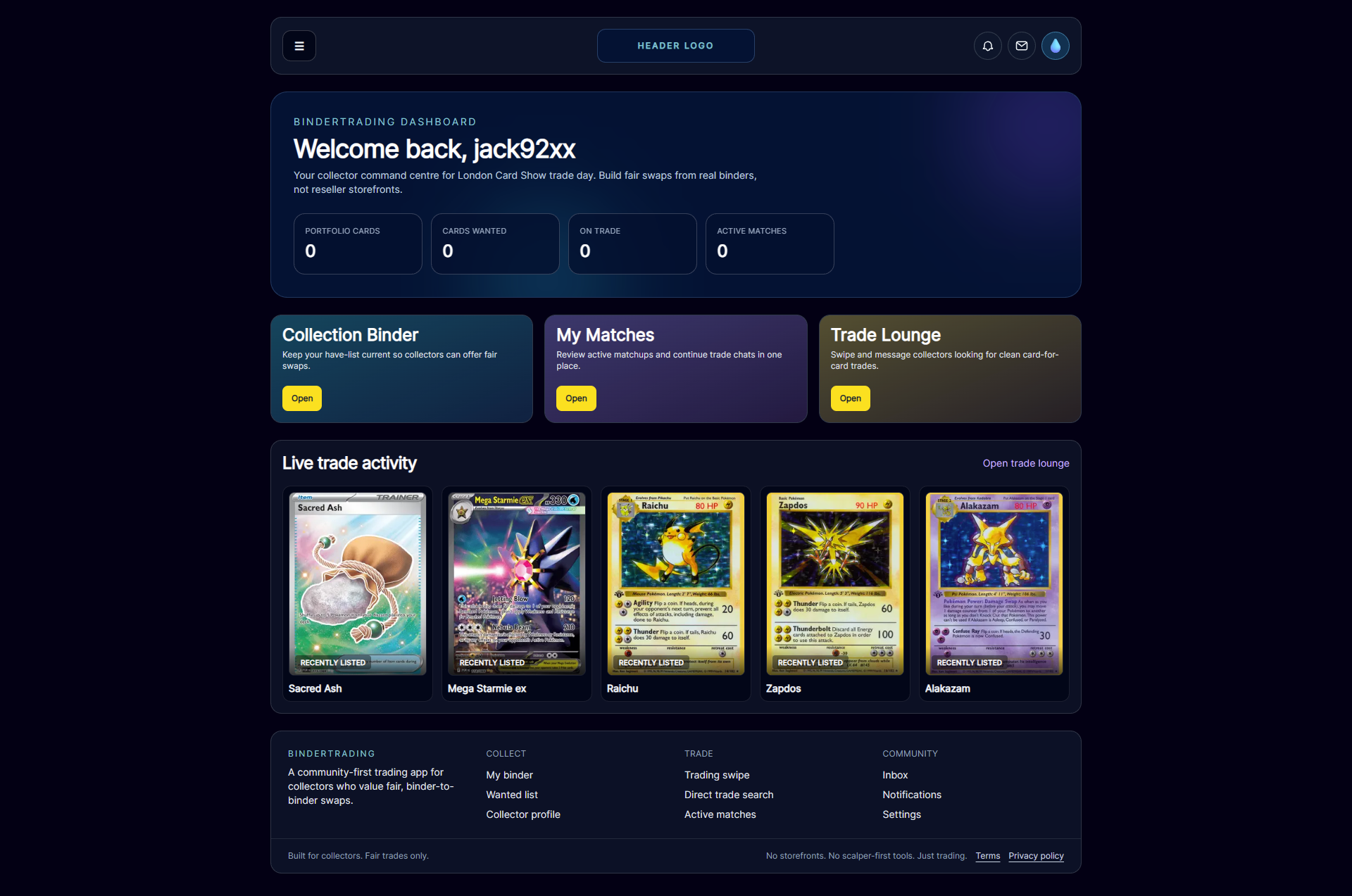 BinderTrader dashboard overview