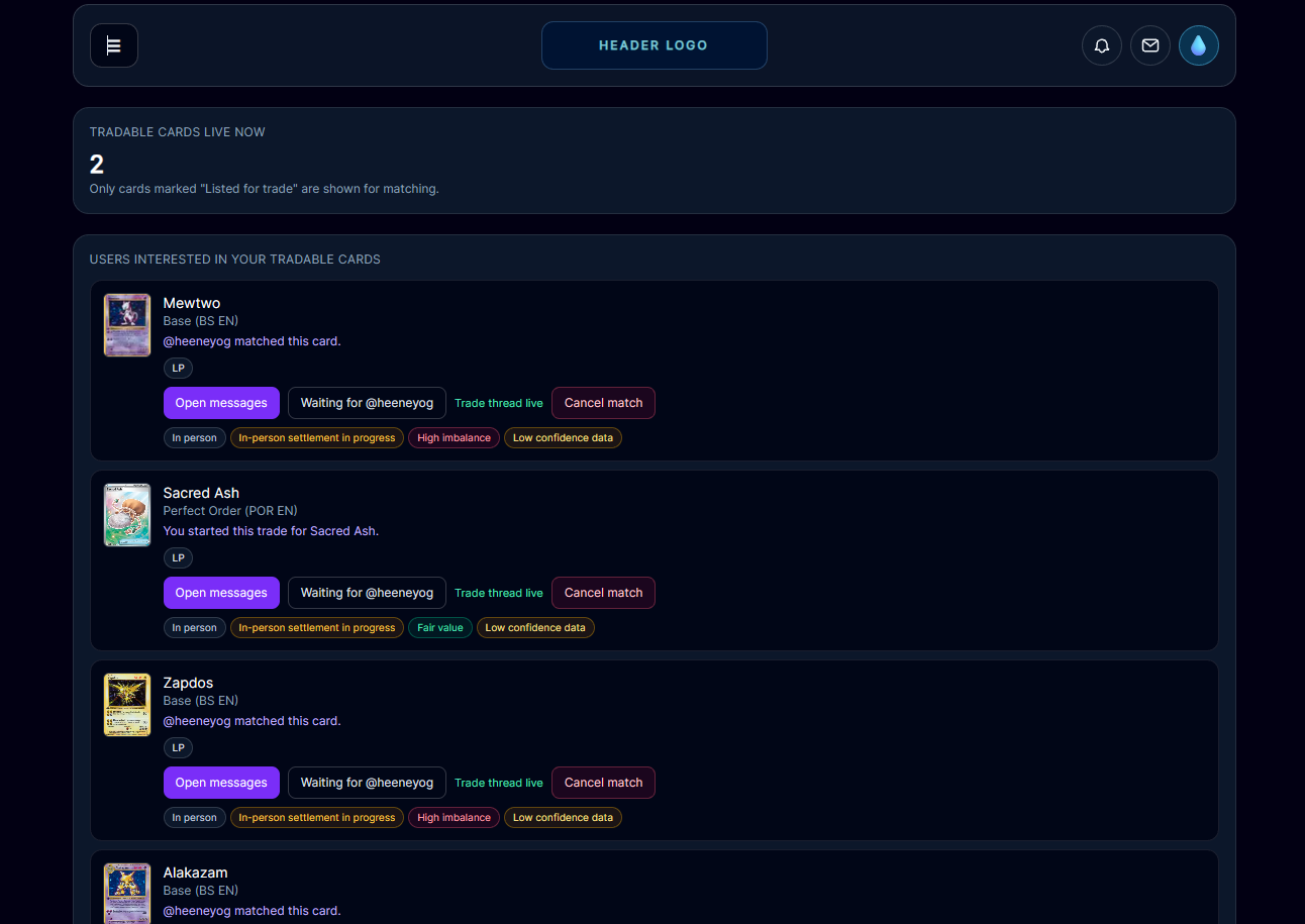 BinderTrader trade matches list
