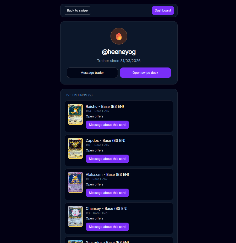Viewing other user profiles in BinderTrader