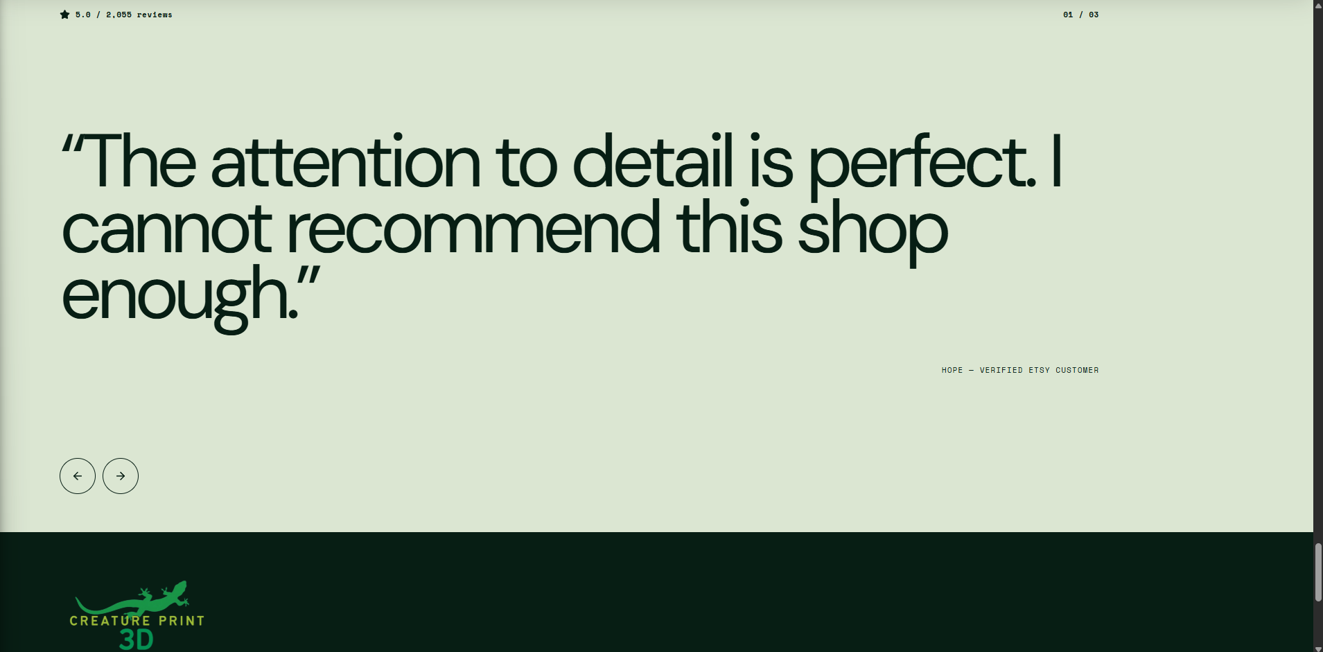 Large-format verified Etsy customer review