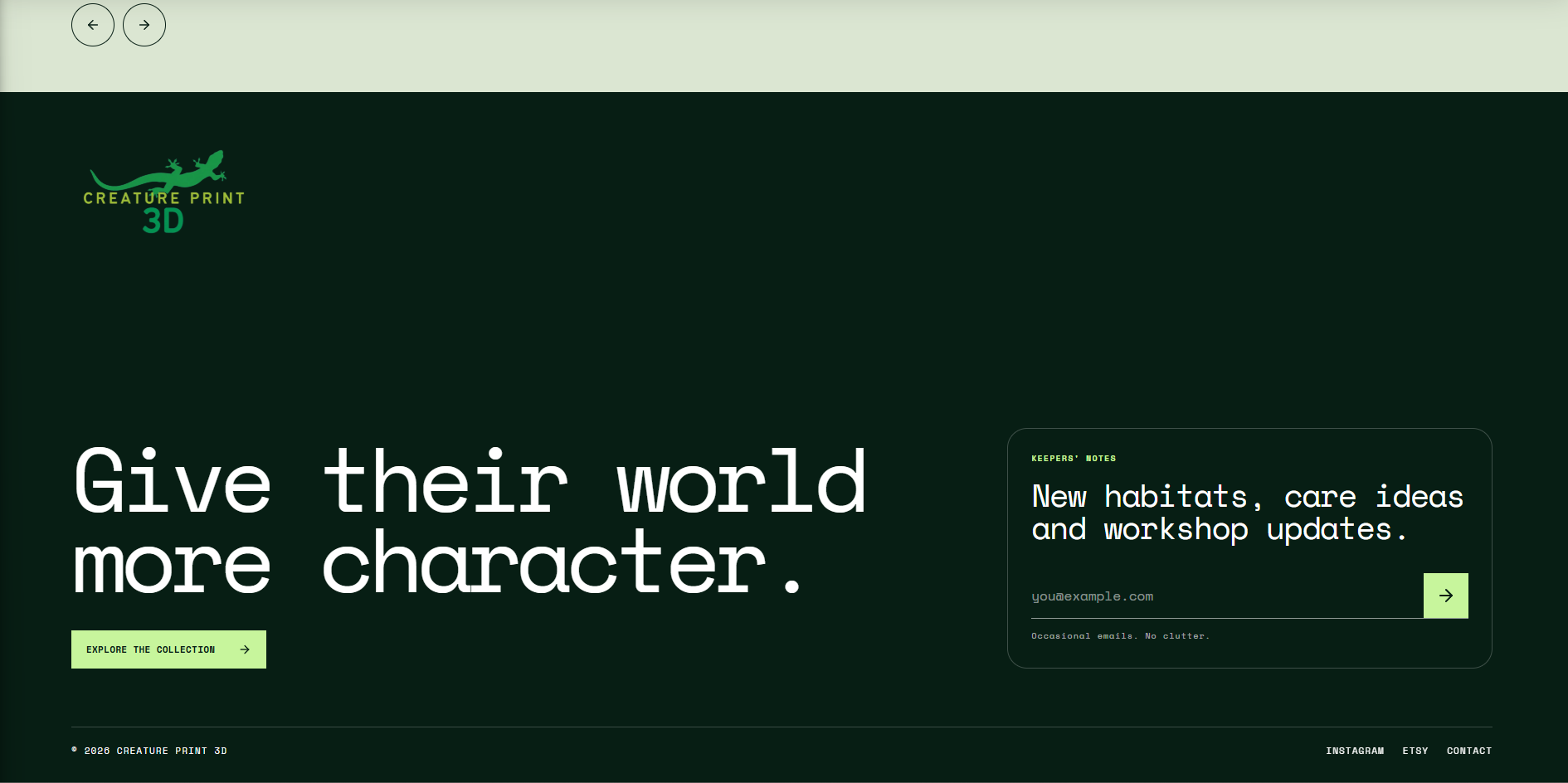 Collection call to action, keeper notes signup and footer