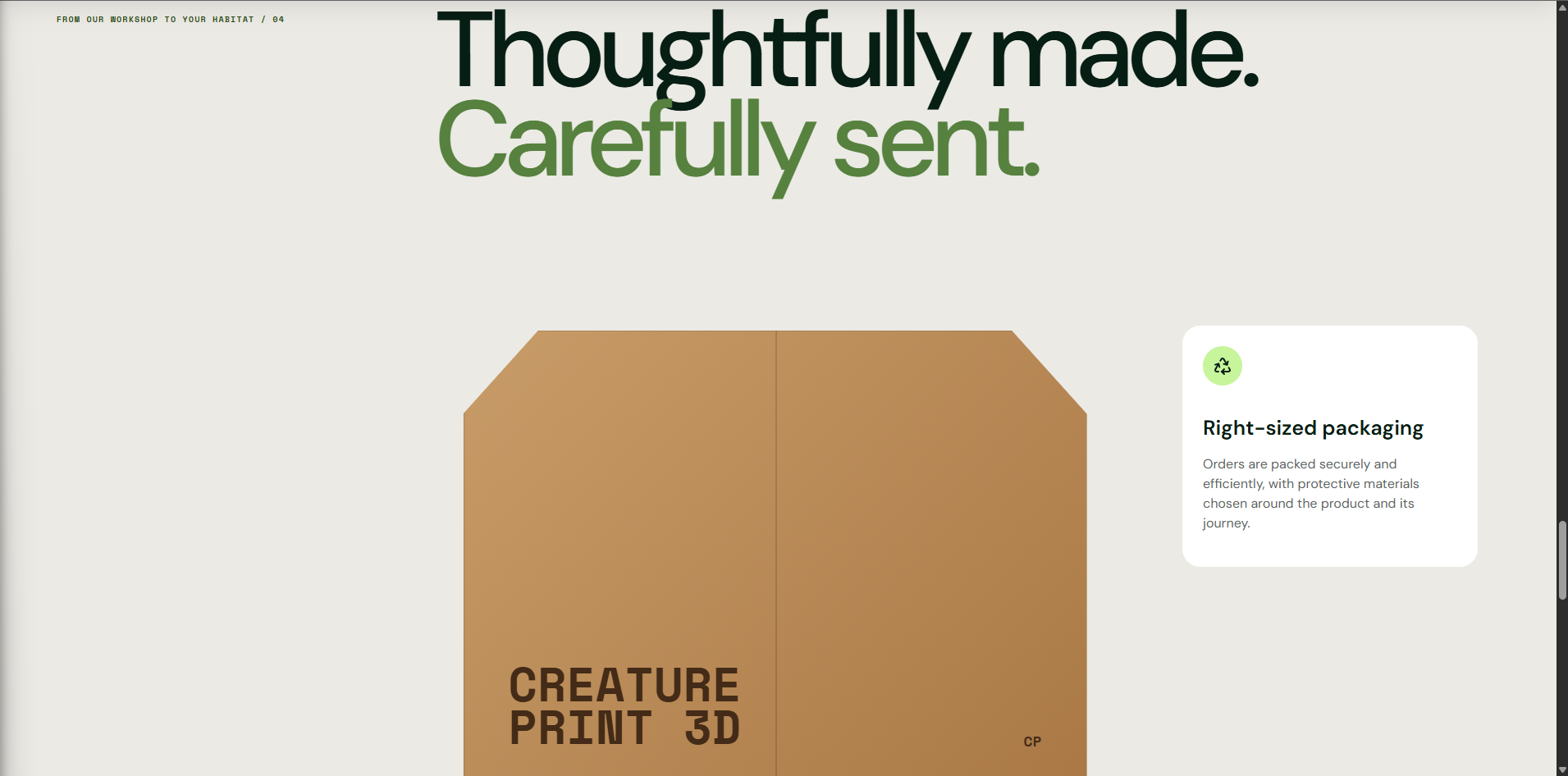 Packaging section explaining thoughtful fulfilment choices