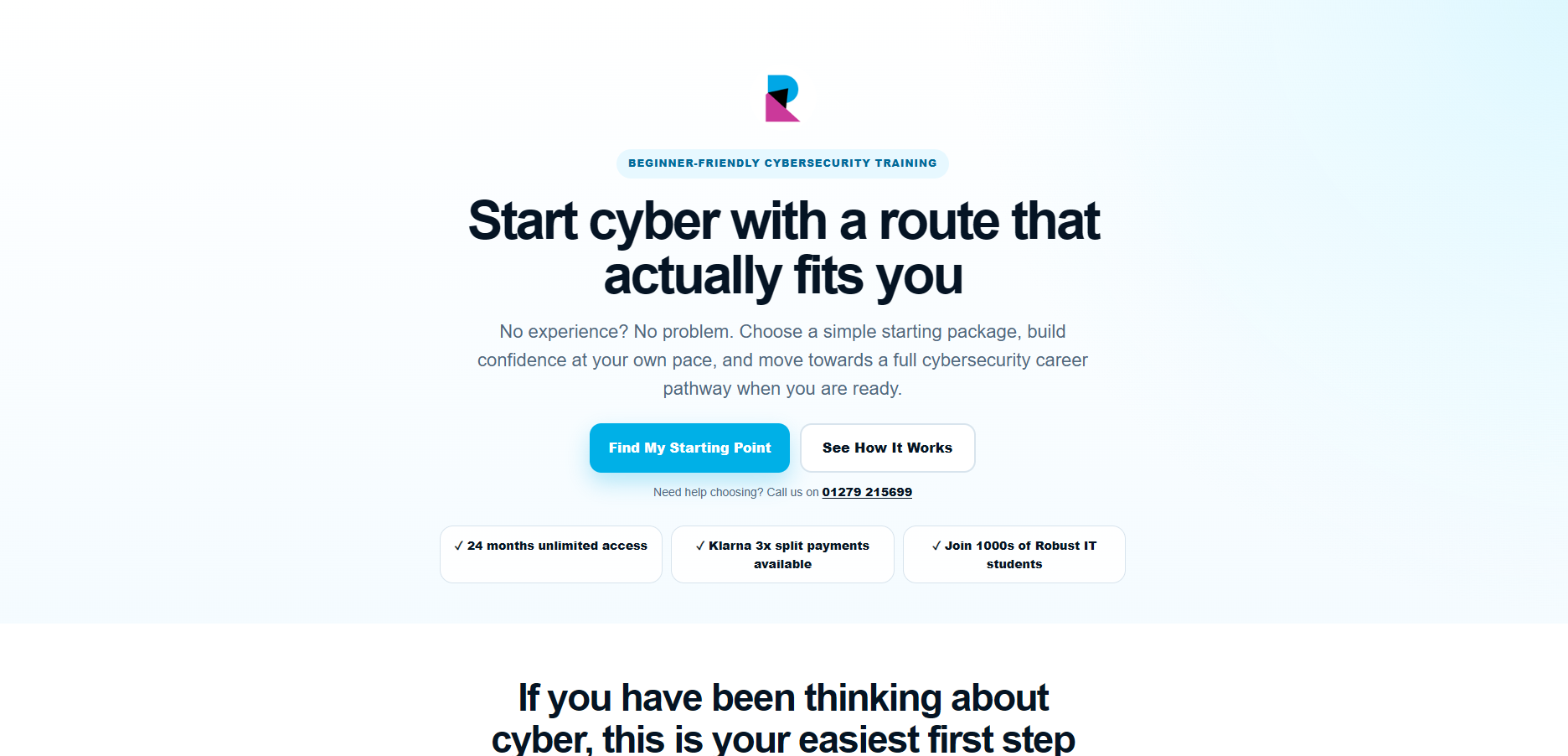 Previous IT training landing page before route decision redesign