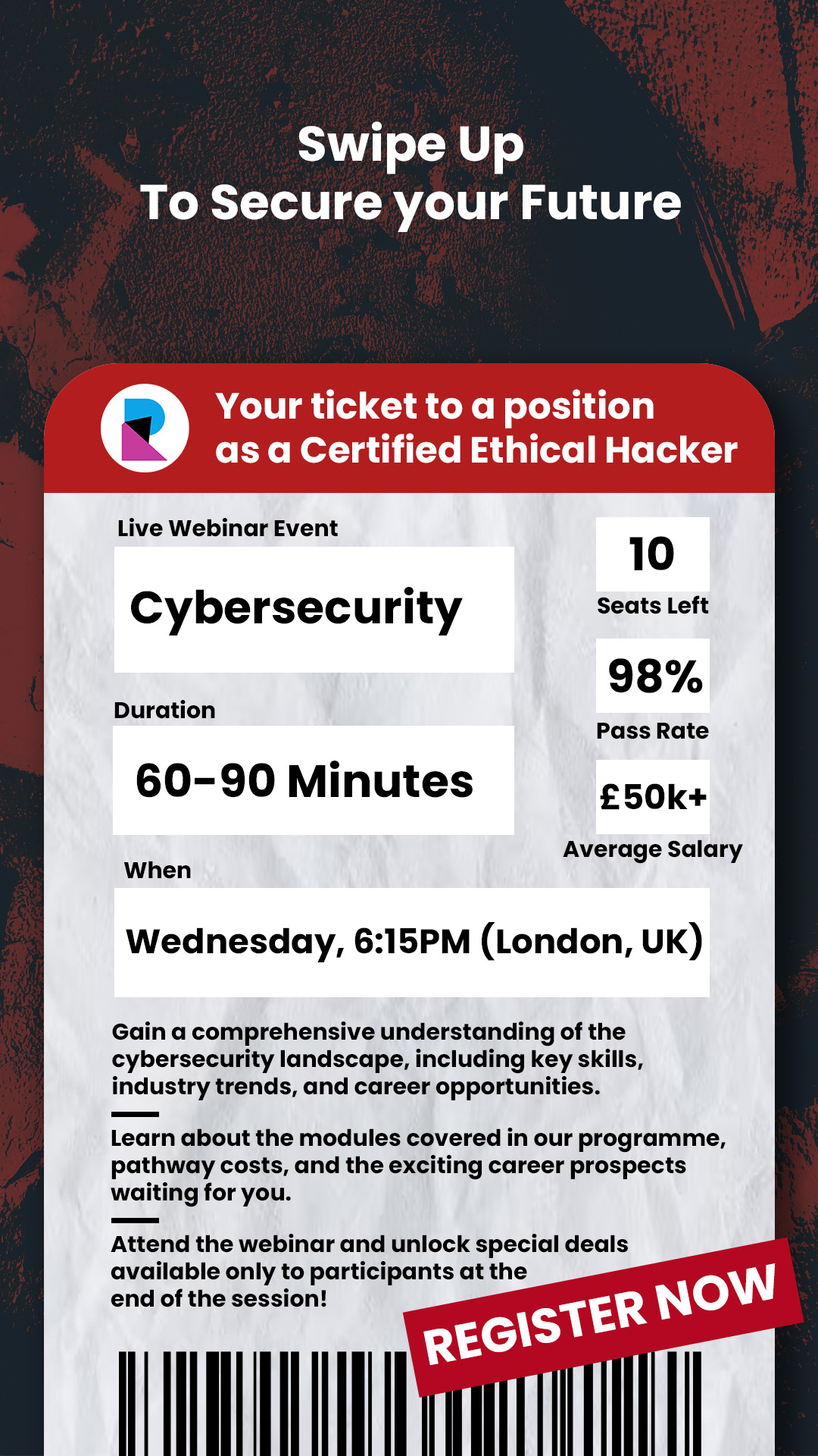Instagram story creative promoting a cyber security career webinar