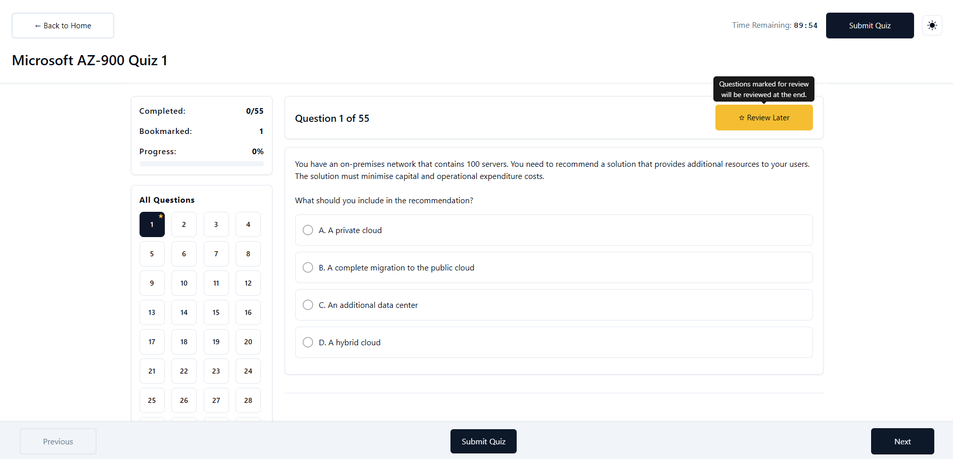 In-quiz review and navigation features