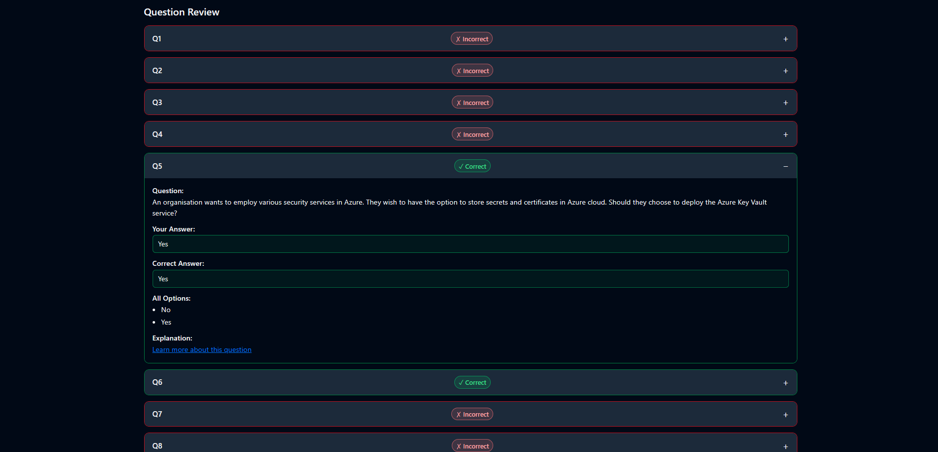 Question breakdown in dark mode